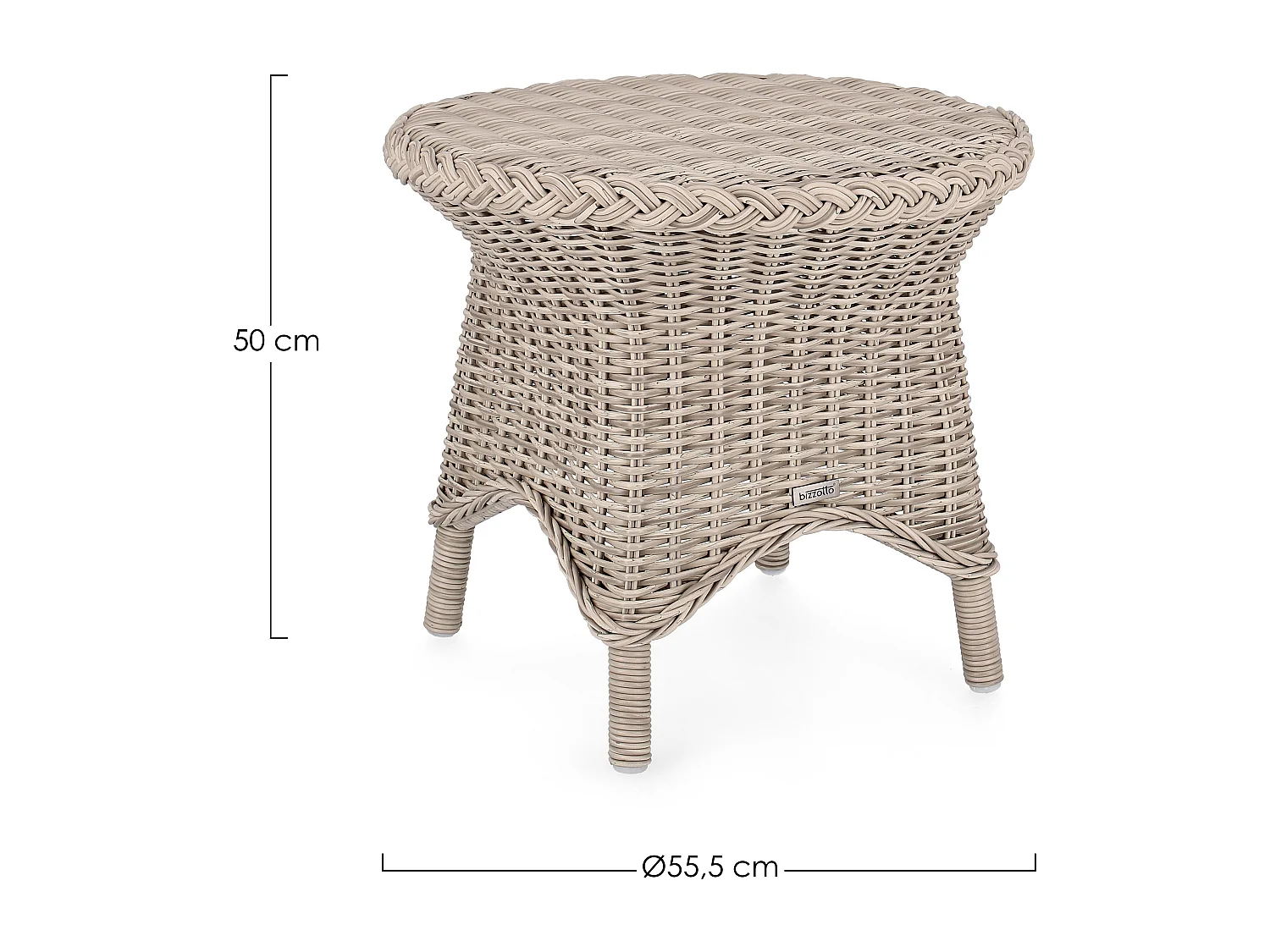 Table basse de jardin ronde tressages fibres synthétiques beige Guliver 55cm
