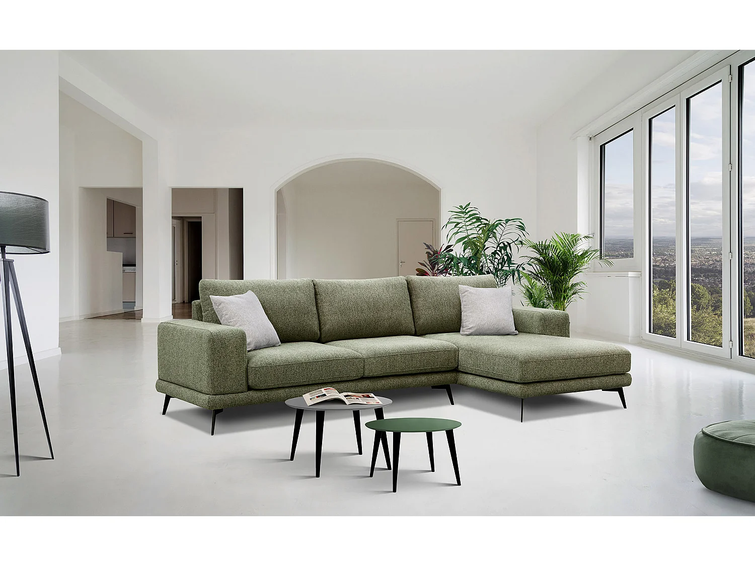 MEDIOLANE Ecksofa 4-Sitzer rechts, olive