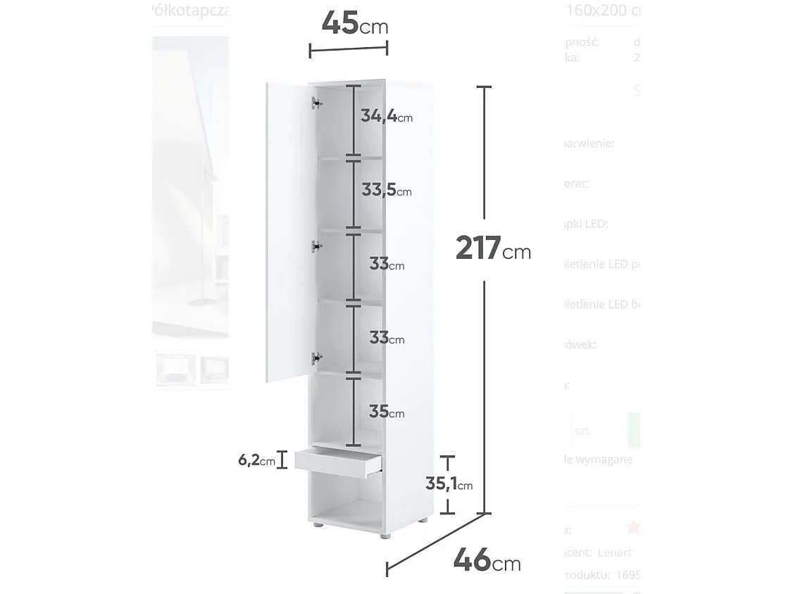 Lit escamotable vertical blanc mat avec 2 armoires de rangement Noby-Avec Led-120x200