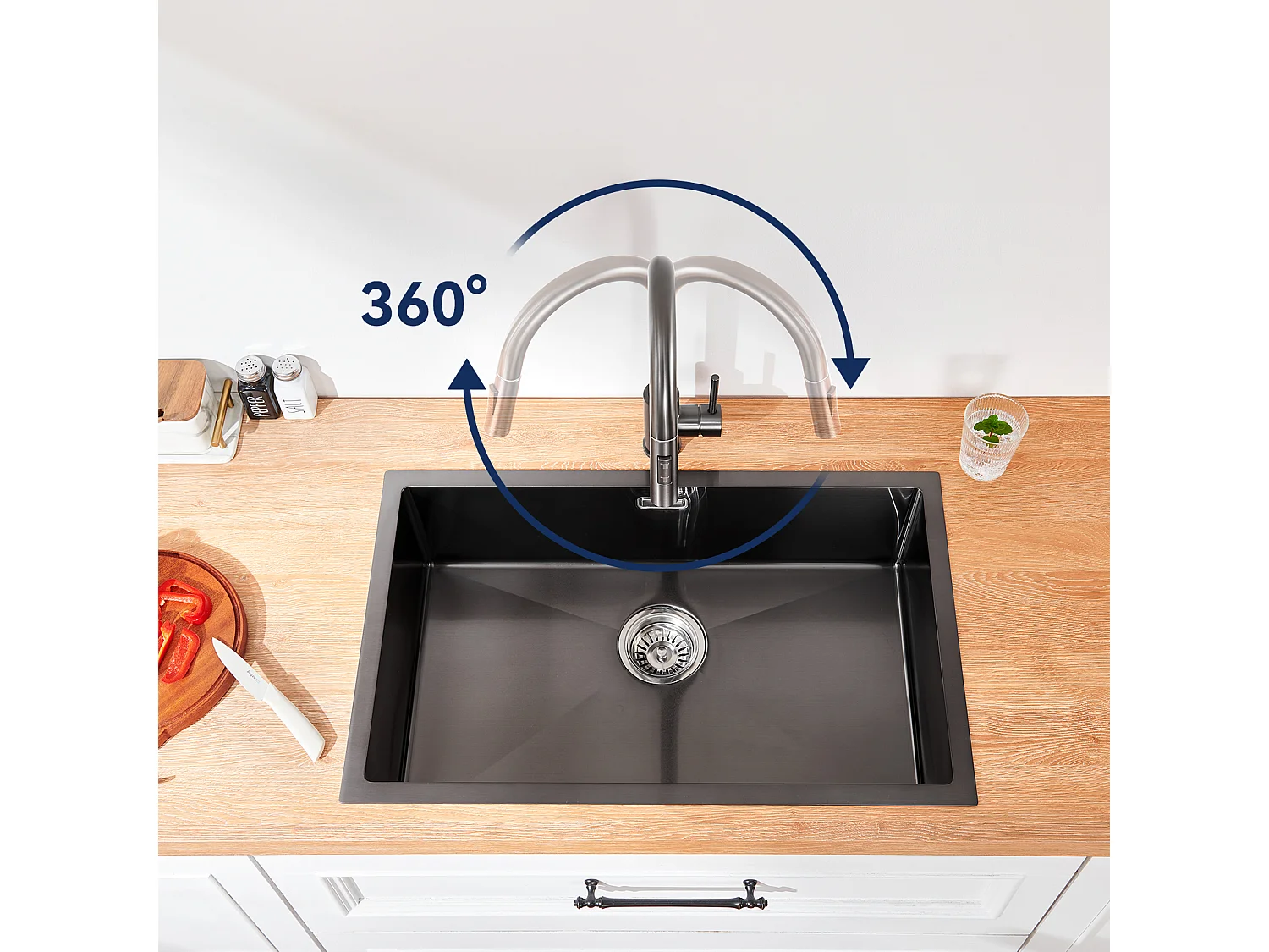 LONHEO MAX Miscelatore Cucina Grigio 7-Forma con 2 Funzioni Doccetta Estraibile Rubinetto lavello Rotante a 360° Inox con Scarico smontabile