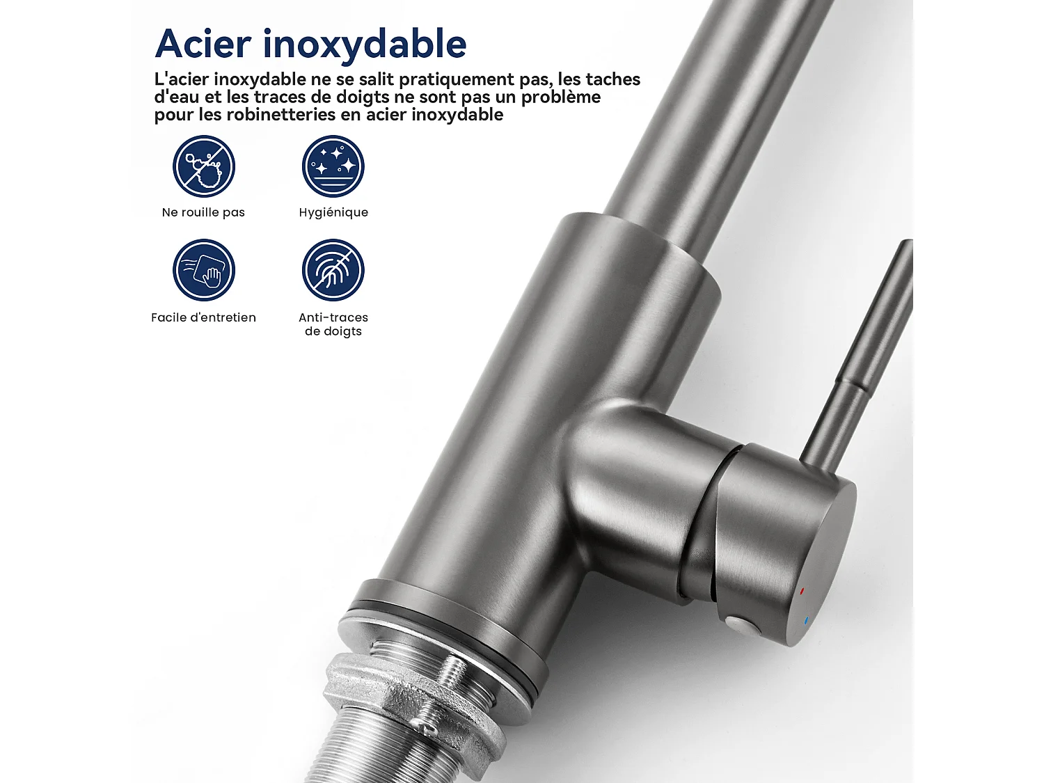 LONHEO MAX Miscelatore Cucina Grigio 7-Forma con 2 Funzioni Doccetta Estraibile Rubinetto lavello Rotante a 360° Inox con Scarico smontabile