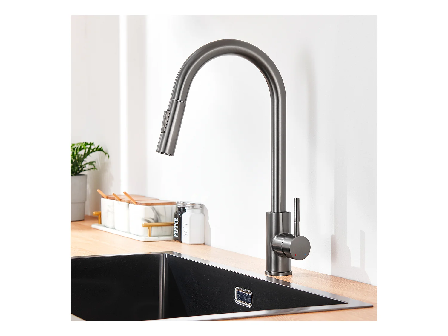 LONHEO MAX Met7-Vorm Grijs Keuken met 2 Functies Uittrekbare Handdouche 360° Draaibare RVS Wastafelkraan met Afneembare Romper