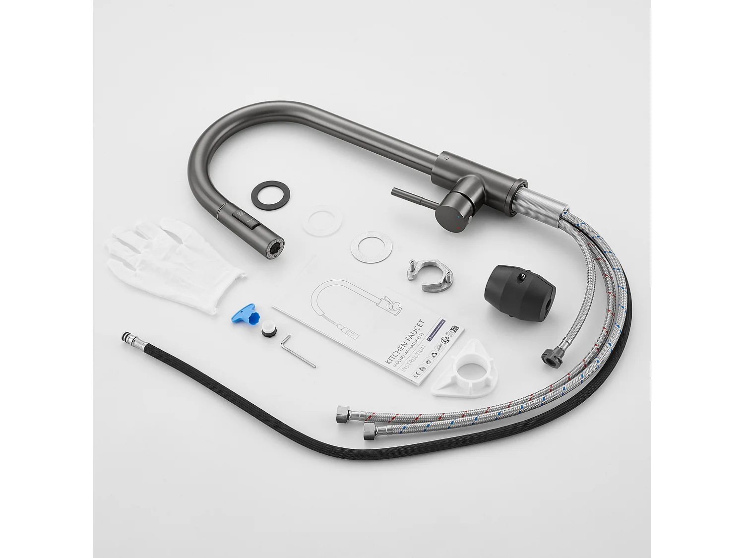 LONHEO MAX Mitigeur de Cuisine Gris 7-Forme avec 2 Fonctions Douchette Extractible Robinet d'évier Rotatif à 360° en Inox avec Barboteur démotable