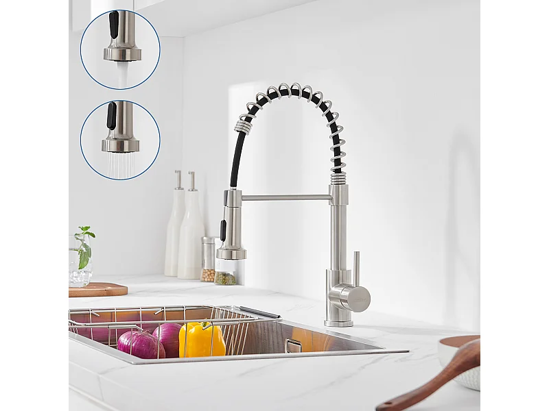 AuraLum Max Miscelatore Cucina a Molla A Spirale con 2 Funzioni Doccetta Rubinetto lavello Rotante 360°Inox 304 per Cucina, Spazzolato