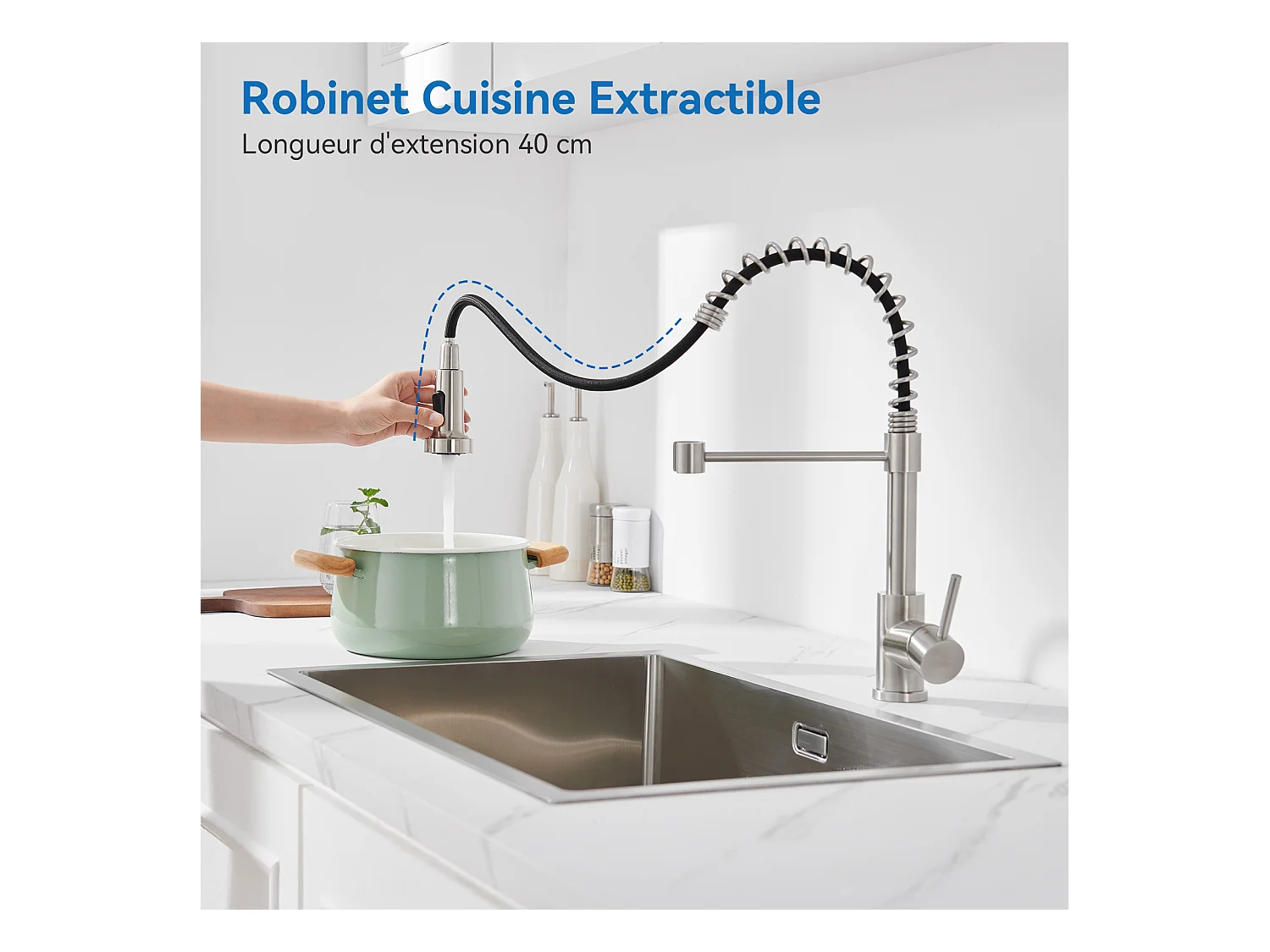 AuraLum Max Miscelatore Cucina a Molla A Spirale con 2 Funzioni Doccetta Rubinetto lavello Rotante 360°Inox 304 per Cucina, Spazzolato