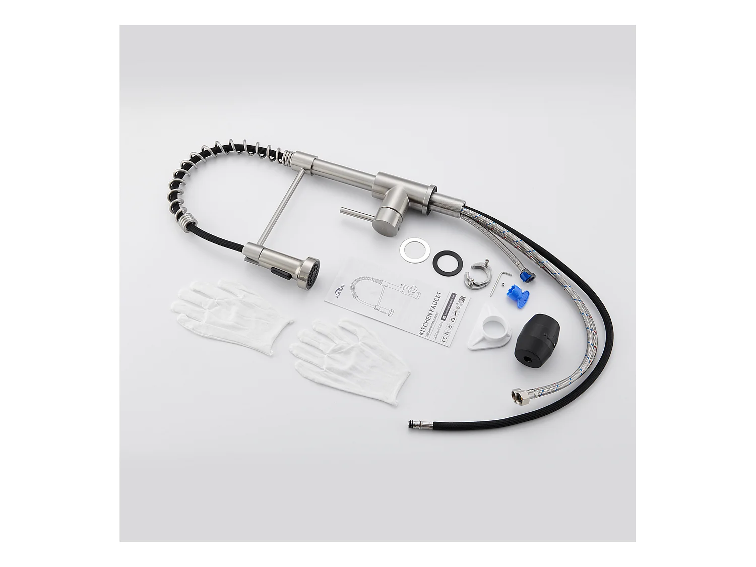 AuraLum Max Miscelatore Cucina a Molla A Spirale con 2 Funzioni Doccetta Rubinetto lavello Rotante 360°Inox 304 per Cucina, Spazzolato