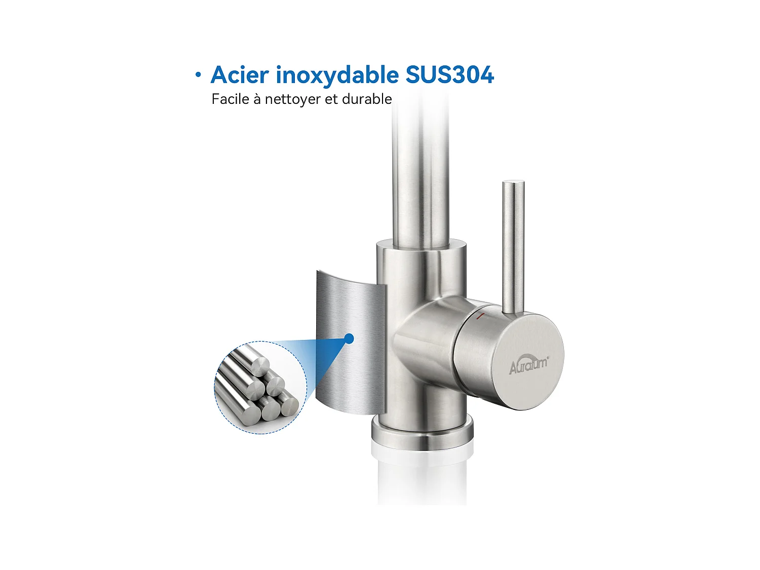 AuraLum Max Miscelatore Cucina a Molla A Spirale con 2 Funzioni Doccetta Rubinetto lavello Rotante 360°Inox 304 per Cucina, Spazzolato