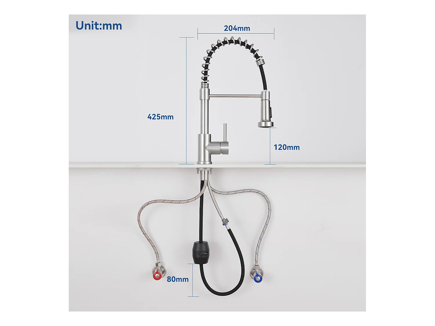 AuraLum Max Miscelatore Cucina a Molla A Spirale con 2 Funzioni Doccetta Rubinetto lavello Rotante 360°Inox 304 per Cucina, Spazzolato