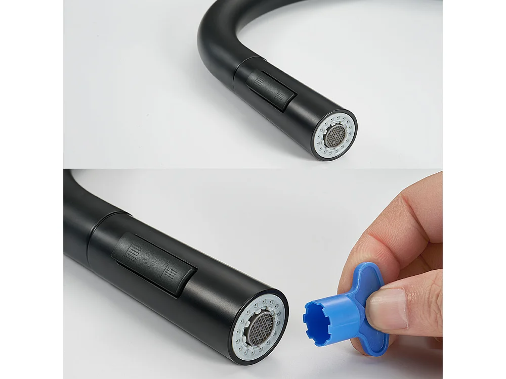 LONHEO MAX Keukenmengkraan Zwart 7-Vorm met 2 Functies Uittrekbare Handdouche 360° Draaibare RVS Wastafelkraan met Afneembare Spoelbak