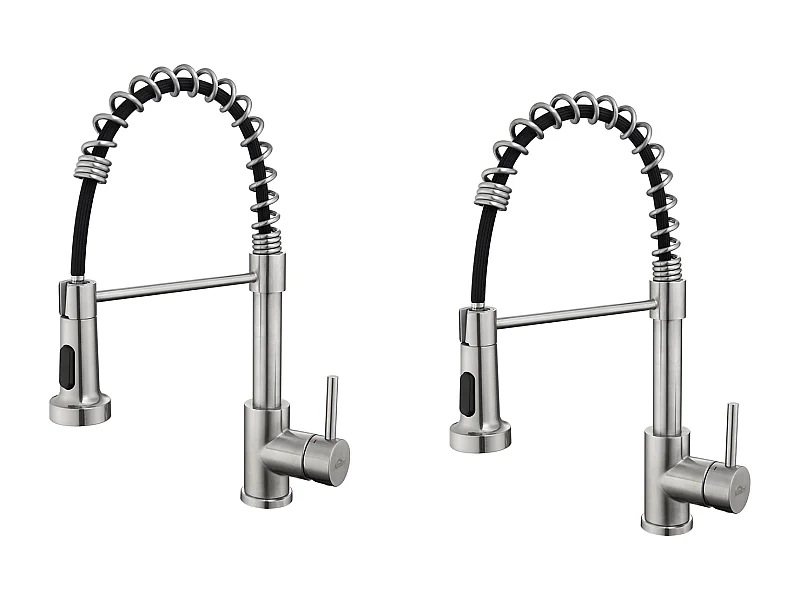 2PCS AURALUM MAX Miscelatore Cucina a Molla A Spirale con 2 Funzioni Doccetta Rubinetto lavello Rotante 360°Inox 304 per Cucina, Spazzolato
