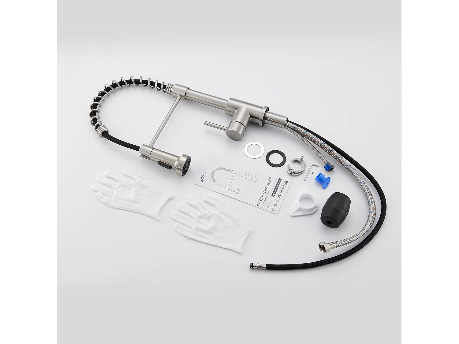 2PCS AURALUM MAX Miscelatore Cucina a Molla A Spirale con 2 Funzioni Doccetta Rubinetto lavello Rotante 360°Inox 304 per Cucina, Spazzolato