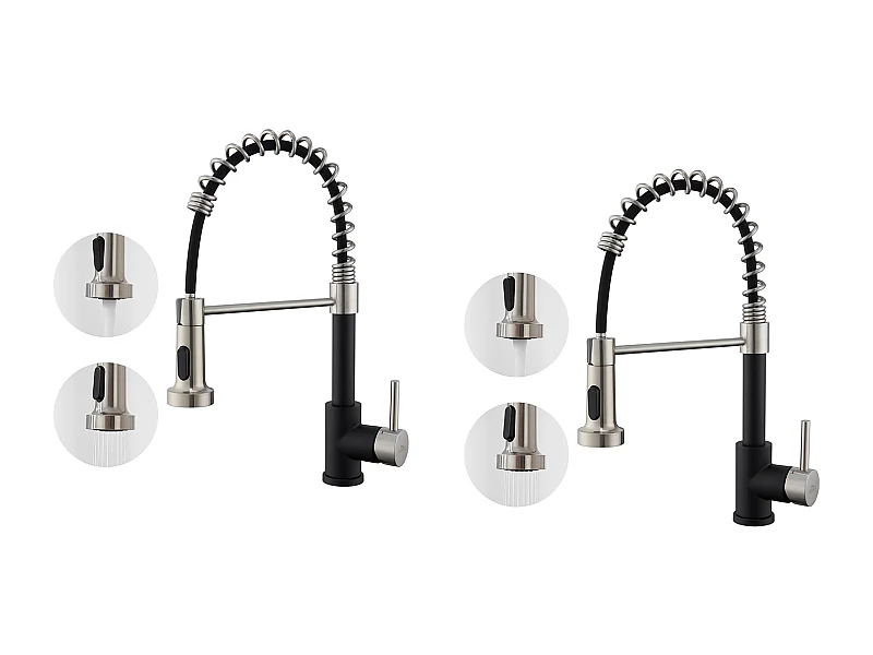 2PCS AURALUM MAX Miscelatore cucina con doccetta Rubinetto Cucina aMolla Rubinetteria cucina Rotazione 360°, 2 Getti, Acqua Fredda/Calda, Nero