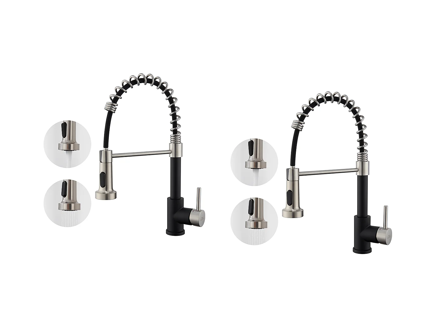 2 STKS AURALUM MAX Keukenmengkraan met handdouche KeukenkraanNe Veerkraan Keuken 360° Rotatie,2 Stralen,Koud/Warm Water,Zwart