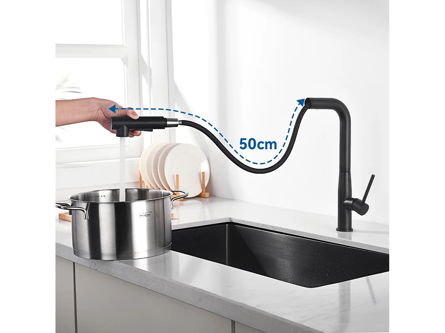 Miscelatore Cucina Nero con Doccetta estraibile,Inox, Miscelatore Lavello 2 Modalità Getti Acqua Calda/Fredda,Rubinetto Telescopico Lavello