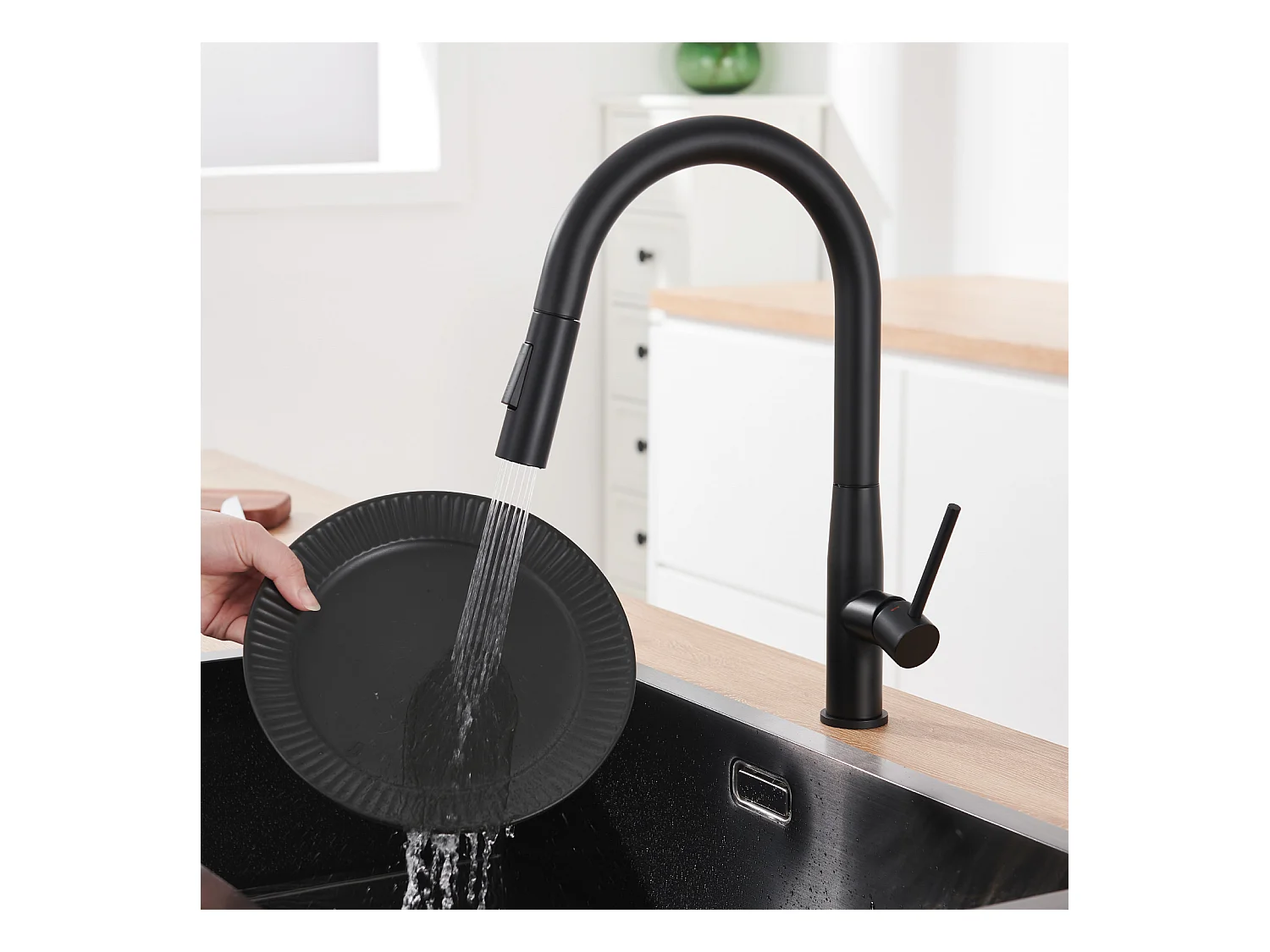 AURALUM MAX Robinet Cuisine Douchette,Mitigeur Cuisine avec Douchette, Robinetterie Cuisine avec Douchette Extractible Eau Froide/Chaude,Noir