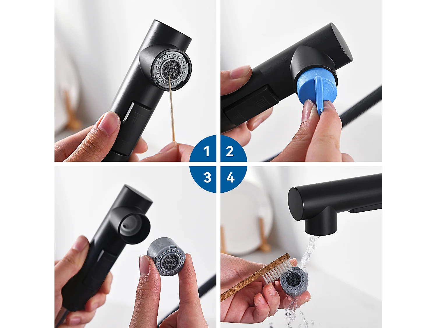 2PCS AURALUM MAX Grifo cocina,grifo fregadero de acero inoxidable con ducha extraíble,2 modos chorro de agua fría/caliente giratorios de 360°,negro