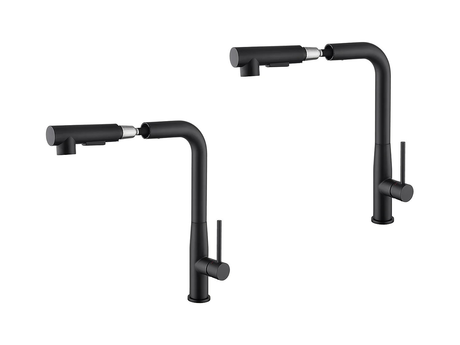 2PCS AURALUM MAX Robinet Cuisine, Mitigeur d'Évier Inox avec Douchette Extractible,2 Modes Jets Eau Froide/Chaude Rotatif à 360° ,Bec en Forme L,Noir