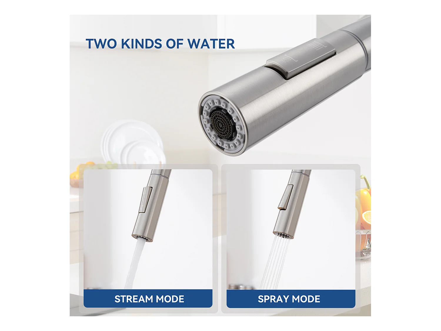 Miscelatore cucina con doccetta allungabile rotante 360° 2 modalità di spruzzatura calda/fredda rubinetteria lavello acciaio inossidabile-spazzolato