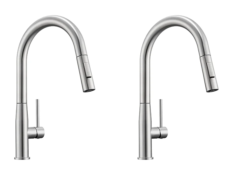 2 STK. AURALUM MAX Küchenarmatur, Edelstahl-Spültischarmatur mit ausziehbarer Brause, 2 Kalt-/Warmwasserstrahlmodi 360° drehbar, U-förmiger Auslauf, gebürstet