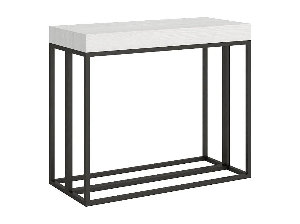Consola Epika extensible de madera y 3 patas de acero antracita-Color Blanco-Base y soporte con ruedas-3 alargaderas finas