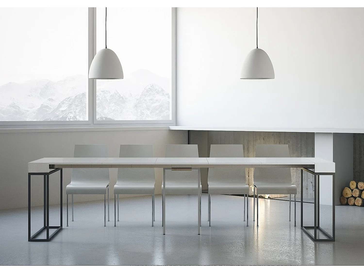 Consola Epika extensible de madera y 3 patas de acero antracita-Color Blanco-Soporte 4 pies-5 alargaderas finas