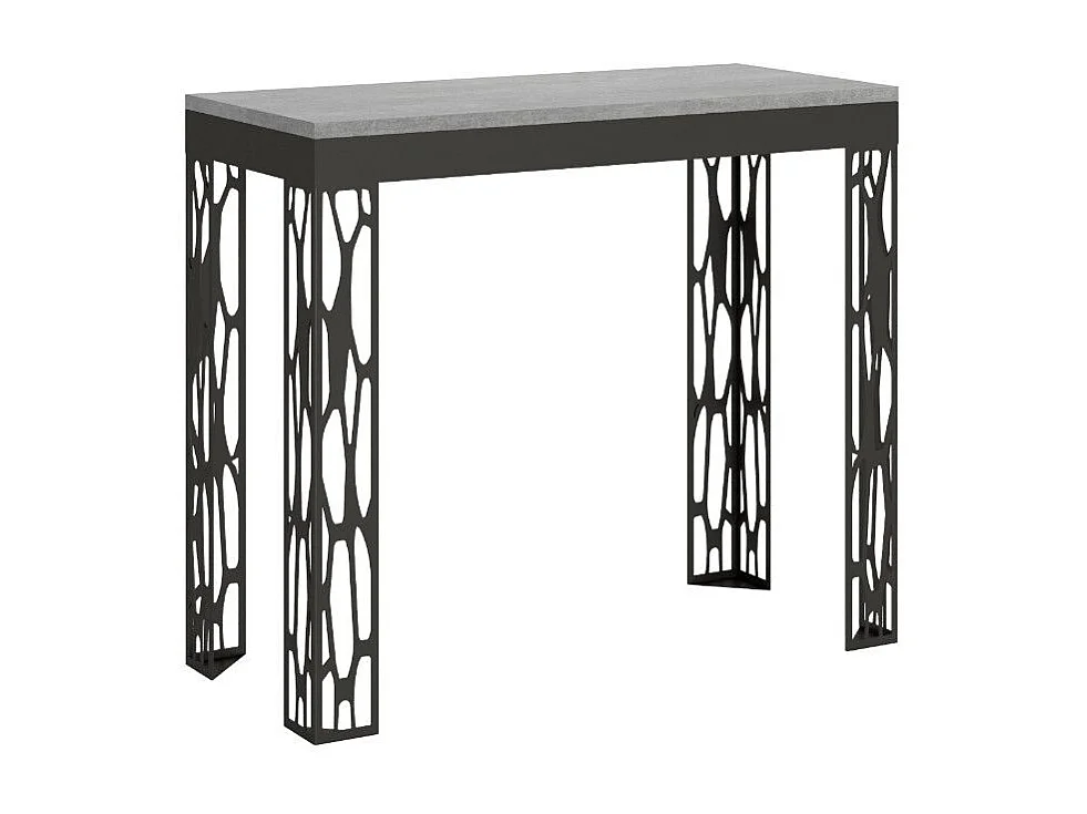 Uitschuifbaar consoleontwerp in hout en antraciet staal Kiza evolution-Kleur Cementgrijs-Steun 4 voet-Verlengsnoeren 3 uitbreidingen