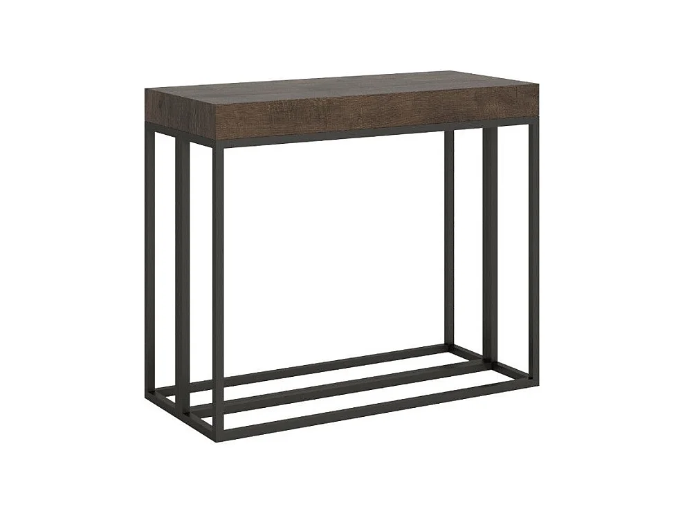 Console extensible bois et 3 pieds acier anthracite Epika-Couleur Marron-4 pieds-3 rallonges épaisses