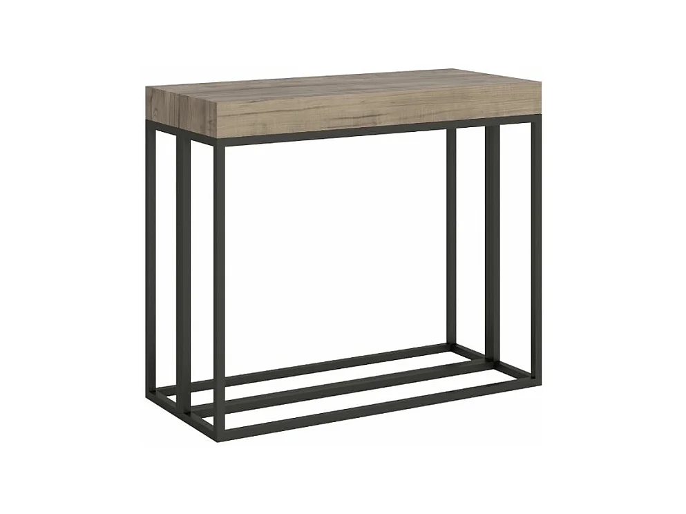 Console extensible bois et 3 pieds acier anthracite Epika-Couleur Naturel-4 pieds-3 rallonges fines
