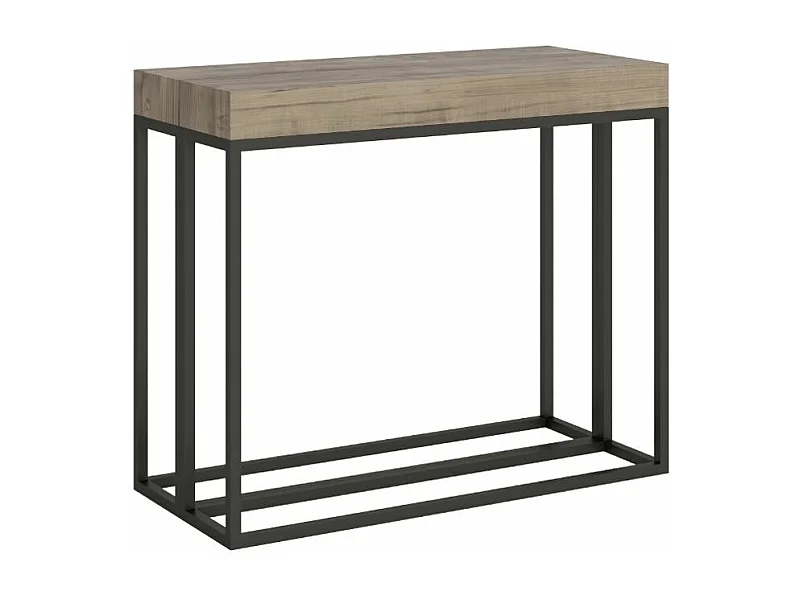 Console extensible bois et 3 pieds acier anthracite Epika-Couleur Naturel-4 pieds-3 rallonges fines