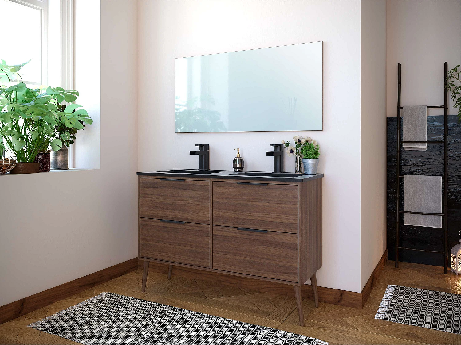 Meuble de salle de bain CONI 4 tiroirs 120 cm chêne T-BATH Inclus lavabo et miroir