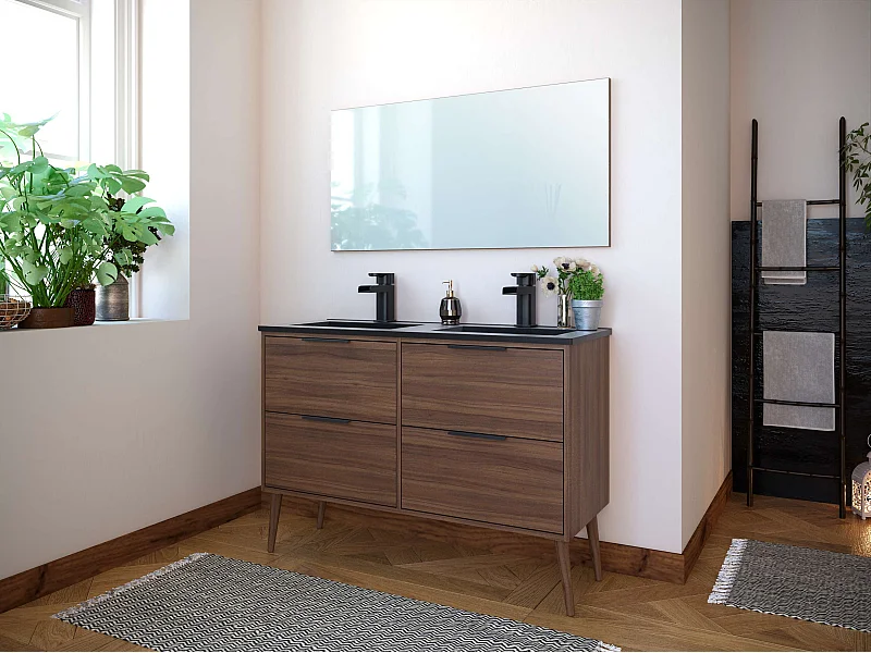 Meuble de salle de bain CONI 4 tiroirs 120 cm chêne T-BATH Inclus lavabo et miroir