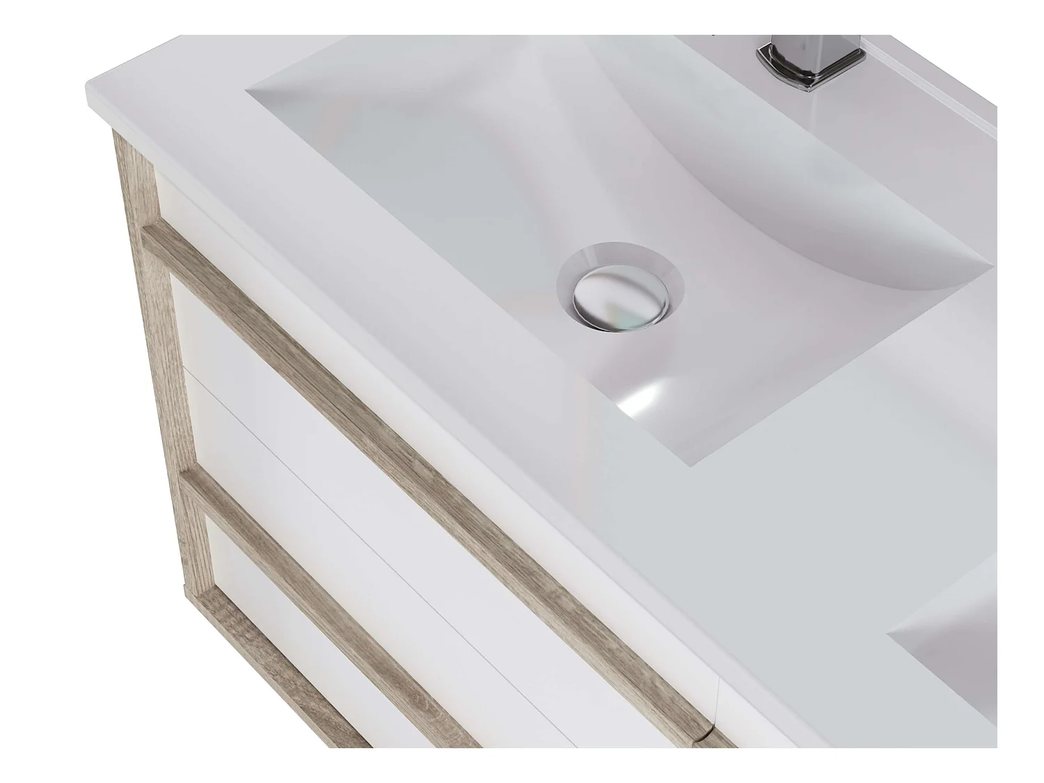 Meuble de salle de bain TAWA 4 tiroirs 120 cm chêne et blanc T-BATH Inclus lavabo acrylique et miroir