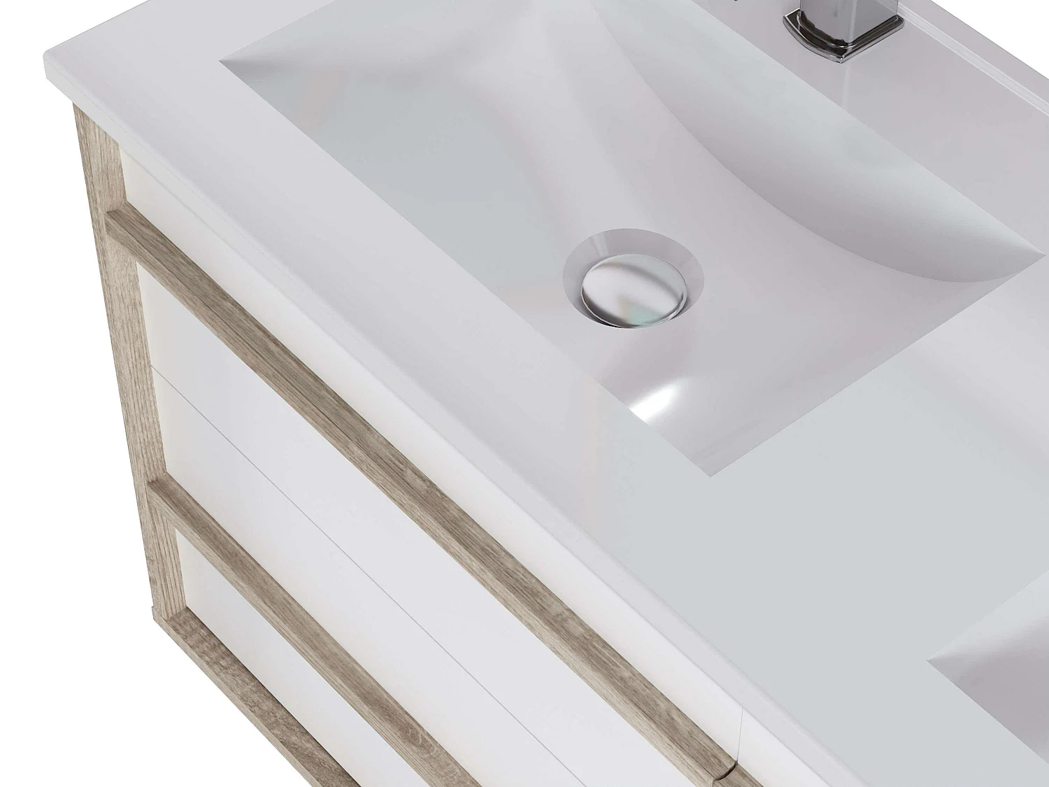 Meuble de salle de bain TAWA 4 tiroirs 120 cm chêne et blanc T-BATH Inclus lavabo acrylique et miroir