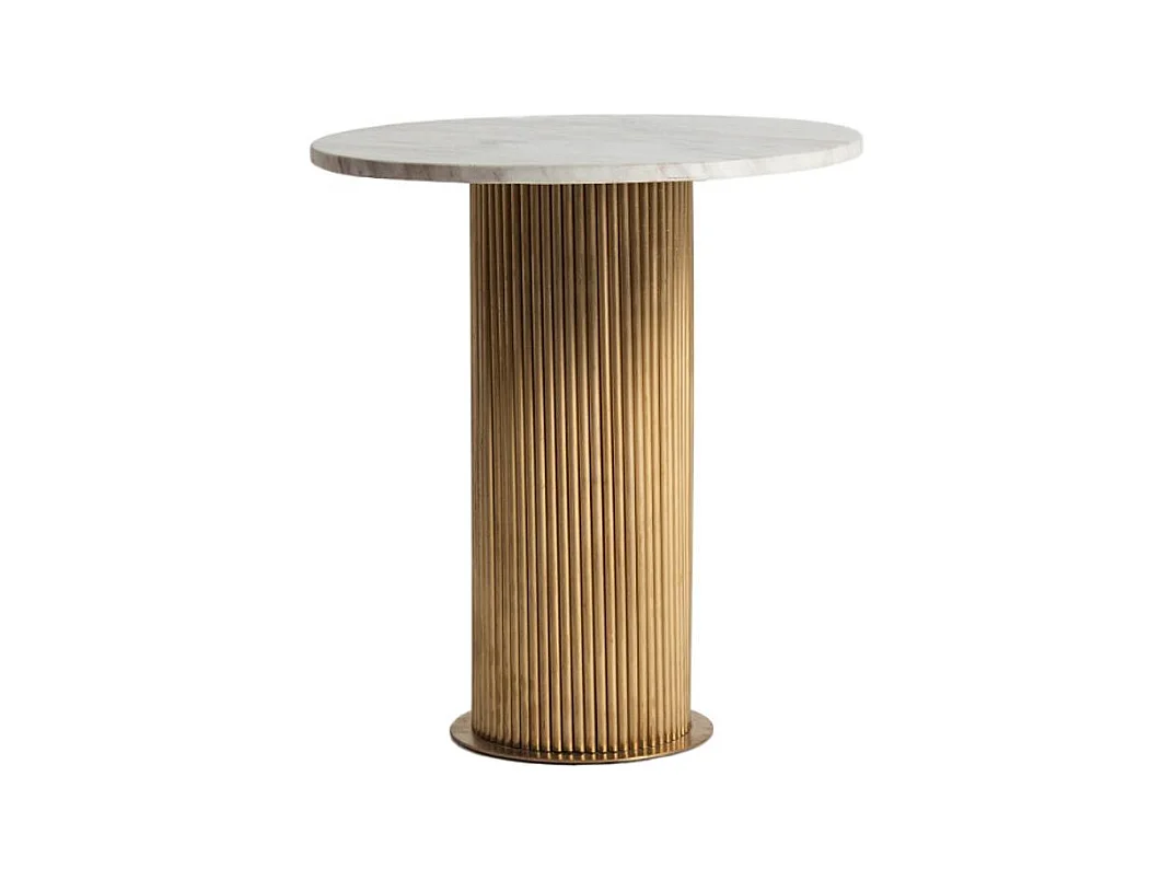 Table d'appoint ronde marbre blanc et métal doré Rivou