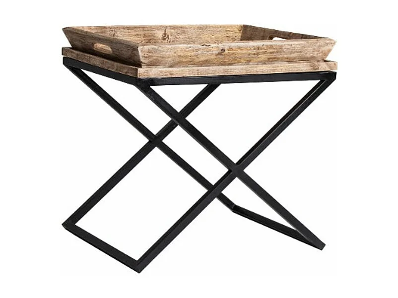 Mesa auxiliar Akira de mango macizo claro y metal negro