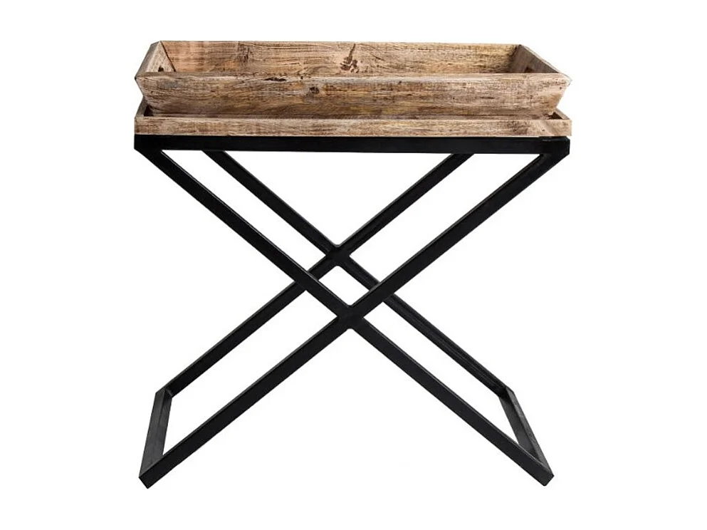 Mesa auxiliar Akira de mango macizo claro y metal negro