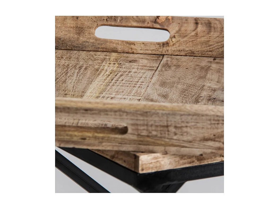 Mesa auxiliar Akira de mango macizo claro y metal negro