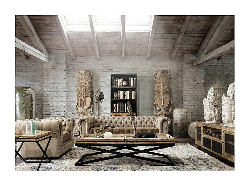 Mesa auxiliar Akira de mango macizo claro y metal negro