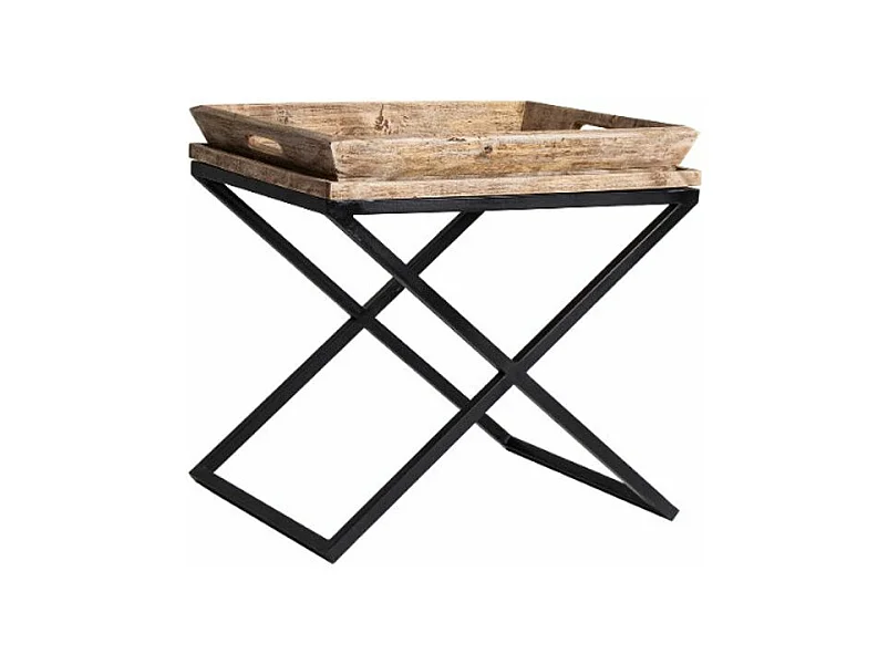 Table d'appoint manguier massif clair et métal noir Akira