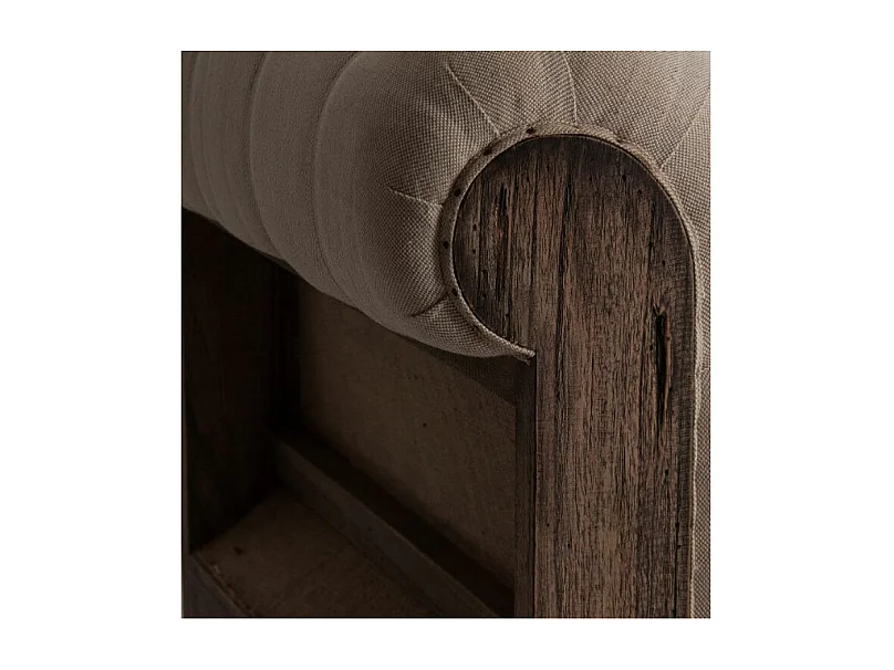 Canapé 3 places tissu beige et bois tropical clair vieilli Nothi