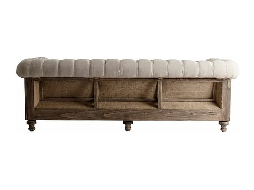 Canapé 3 places tissu beige et bois tropical clair vieilli Nothi