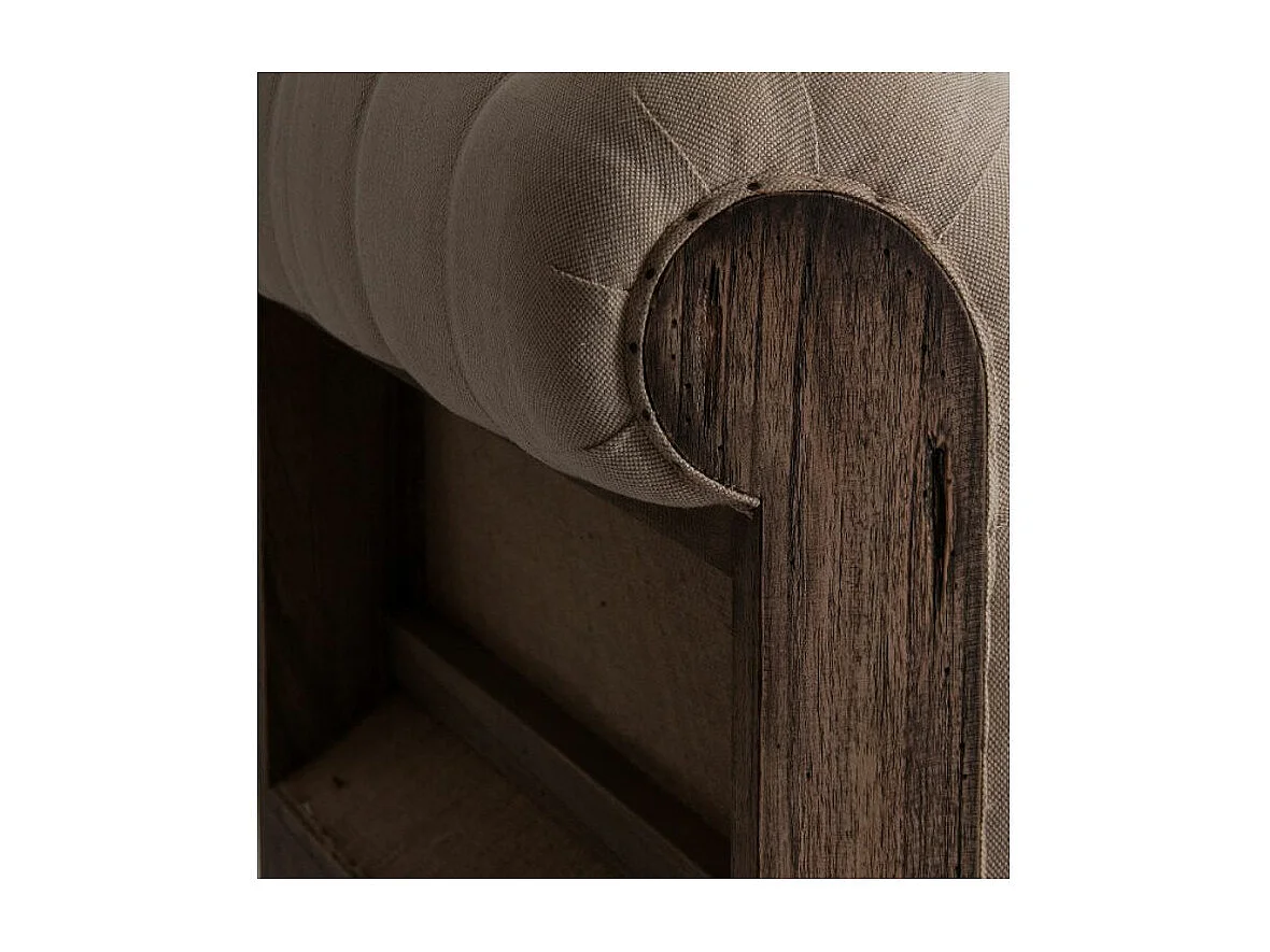 Canapé 3 places tissu beige et bois tropical clair vieilli Nothi