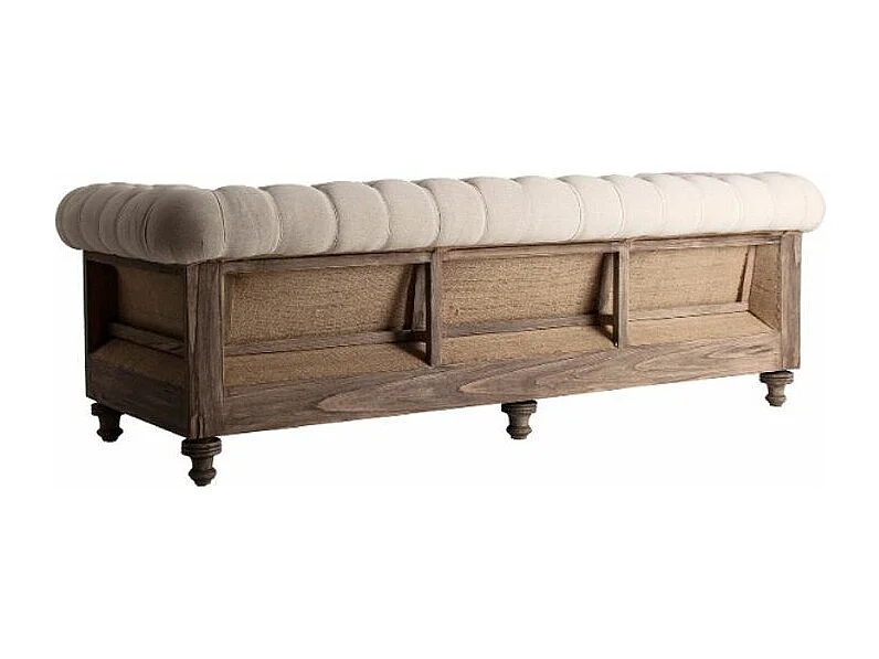 Canapé 3 places tissu beige et bois tropical clair vieilli Nothi