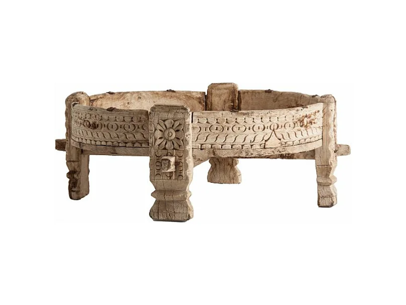 Mesa de centro redonda de teca maciza clara envejecida Trelia