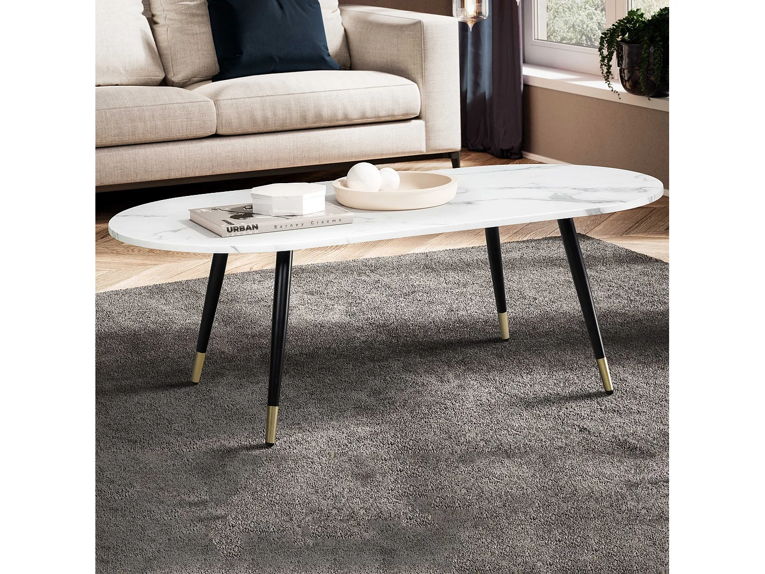 Table Basse 120x60x41,5 cm Aspect Marbre Grande Table de Salon Moderne