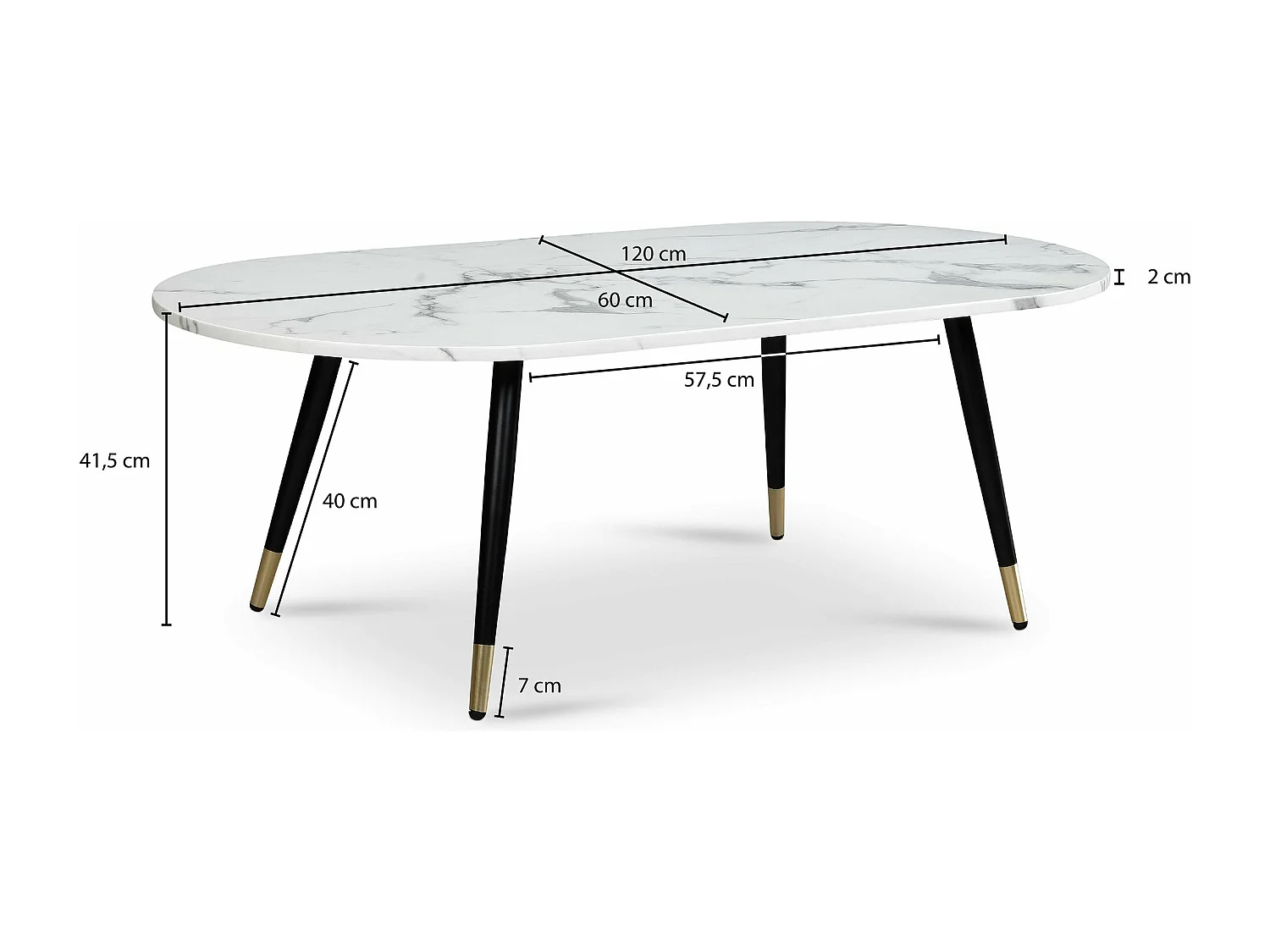 Table Basse 120x60x41,5 cm Aspect Marbre Grande Table de Salon Moderne