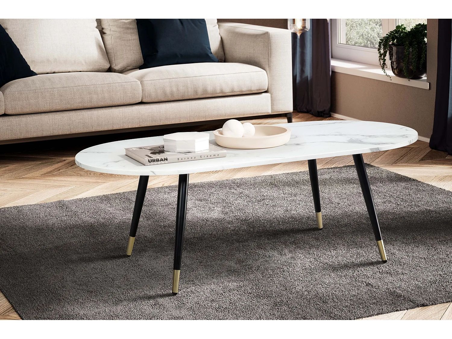 Table Basse 120x60x41,5 cm Aspect Marbre Grande Table de Salon Moderne