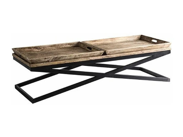 Mesa de centro Akira de mango macizo claro y metal negro