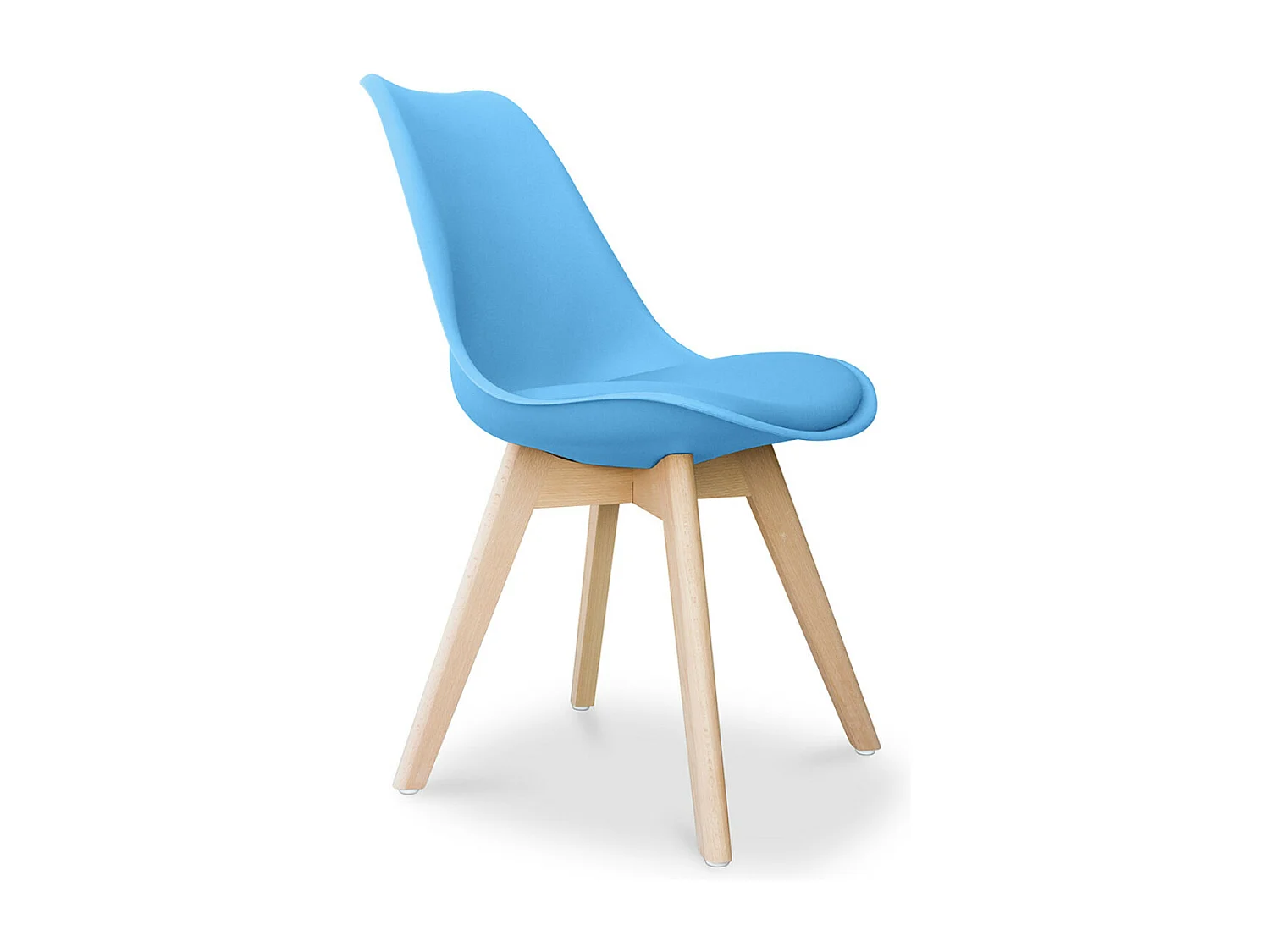 Silla Tula de estilo nórdico - Asiento de piel sintética y patas de madera clara-Color Azul turquesa