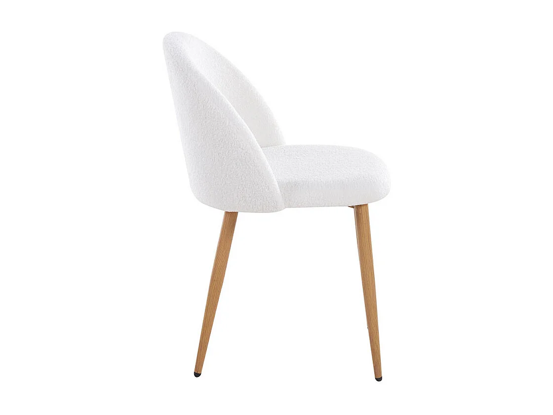 Lot de 2 chaise Kazon - Tissu à bouclettes élégant et pieds métal effet bois clair-Couleur Blanc